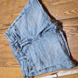 AMERICAN EAGLE JEAN SHORTS WOMENS 4 BLUE MIDI Preowned  Stretch Denim CUTOFFS